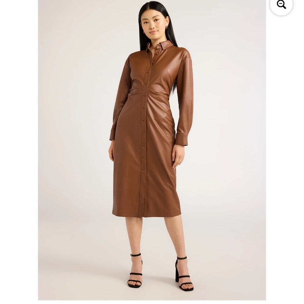 Elegant Tan Faux Leather Dress